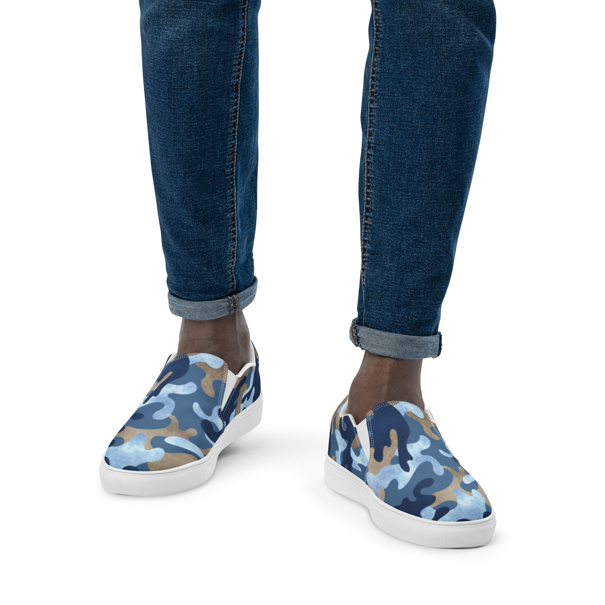 Blue Camouflage Slip-On Loafers with Modern Design Blue Camouflage Slip-on Vans—camo Shoes— Blue Camo Vans  main image 4